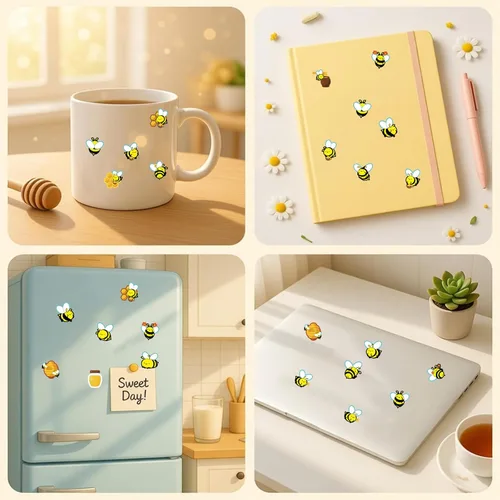 Vista 4 de 500 calcomanías impermeables de abeja para niños, 25 hojas, 20 estilos, calcomanías autoadhesivas de abeja de miel para manualidades, aula, escuela