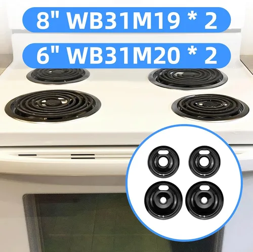 Vista 4 de Quemador de estufa negro de repuesto para quemador eléctrico GE Hotpoint, (2) 8 pulgadas WB31M19 (2) 6 pulgadas WB31M20 Set por APPLIANCEMATES