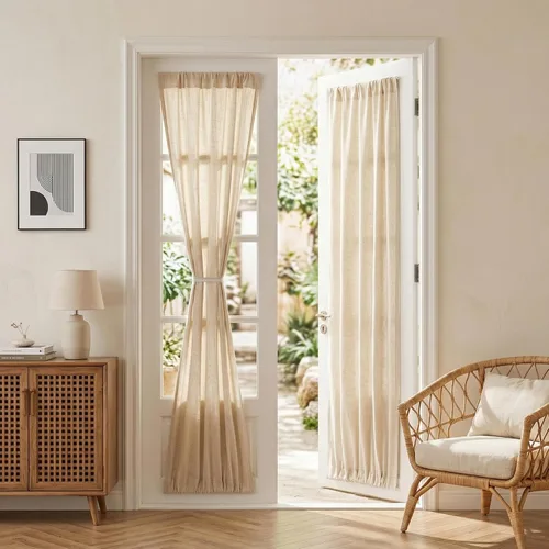 Vista 9 de MYSKY HOME Cortinas naturales de puerta francesa para ventana de puerta, 40 pulgadas de largo, cortas, semitransparentes, filtrantes de luz