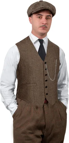 Vista 2 de TOGROP Chaleco de disfraz de los años 20 para hombre, sombrero y accesorios para reloj de bolsillo, juego de accesorios para fiesta de adultos