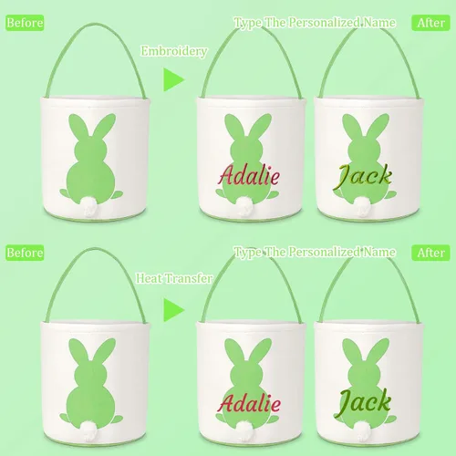 Vista 6 de Canastas de Pascua de lona para niños, cestas de Pascua personalizadas, grandes, personalizadas con nombre, cestas de regalo para bebés, para niños