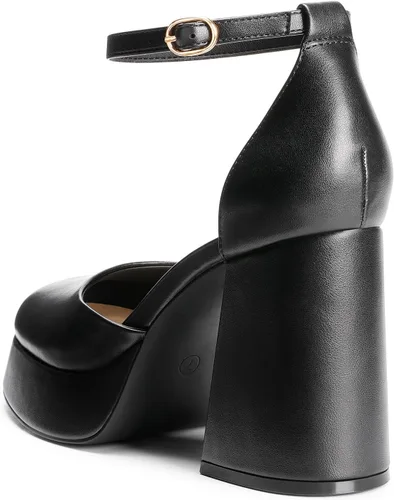 Vista 3 de DREAM PAIRS Zapatos de tacón alto con plataforma gruesa para mujer, puntera cerrada, correa al tobillo, para boda, fiesta, zapatos de tacón