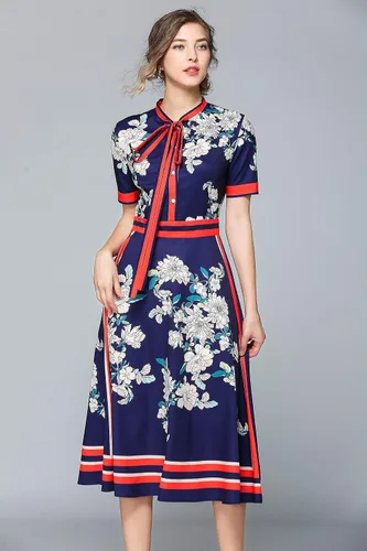 Vista 5 de LAI MENG FIVE CATS Vestido midi casual acampanado con botones y estampado floral para mujer
