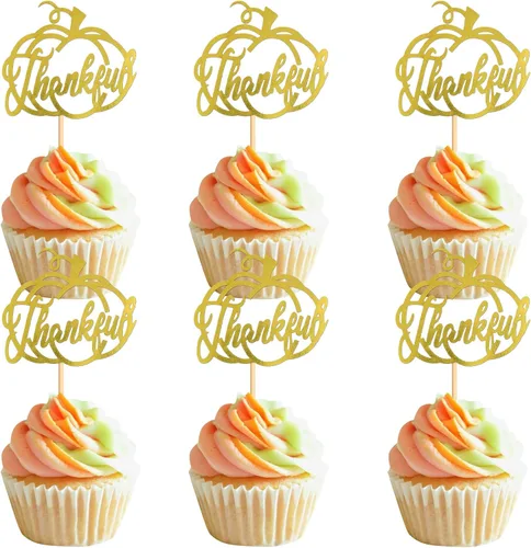 Vista 12 de 24 adornos para cupcakes de calabaza con purpurina, decoraciones de baby shower, tema de cosecha de otoño, suministros para fiestas de cumpleaños