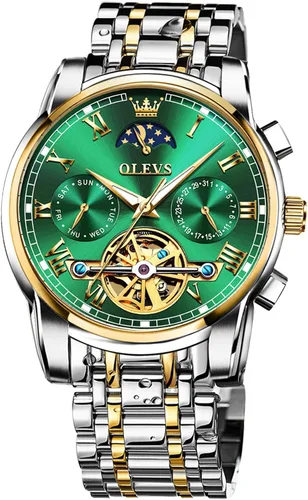 Vista 7 de OLEVS Reloj automático de lujo sin batería reloj de pulsera mecánico impermeable de acero inoxidable Tourbillon esqueleto de pulsera ajustable