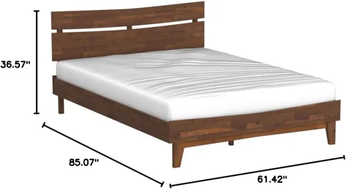 Vista 2 de Acacia Aurora - Marco de cama con cabecero, cama de plataforma de madera 100% maciza, estilo de cama escandinavo con todos los colchones Caramelo