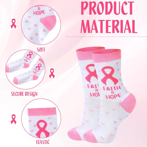 Vista 3 de Hercicy Breast Cancer Awareness Socks Bulk Soft Pink Ribbon Breast Cancer Gifts for Women Sport Football Cheer Accessories