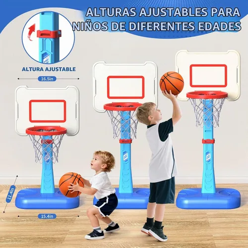 Vista 3 de Aro de baloncesto para niños pequeños de interior para edades 1, 2 y 3 años, aro de baloncesto ajustable para niños, mini aro de baloncesto con 3