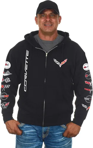 Vista 2 de JH DESIGN GROUP Sudaderas con capucha Chevy Corvette para hombre y con cremallera en 6 estilos, Clg6-negro