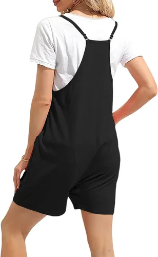 Vista 2 de QFPST Women's Sleeveless Casual Overalls Jumpsuits Loose Adjustable Spaghetti Strap Summer Short Pants Romper with Pockets