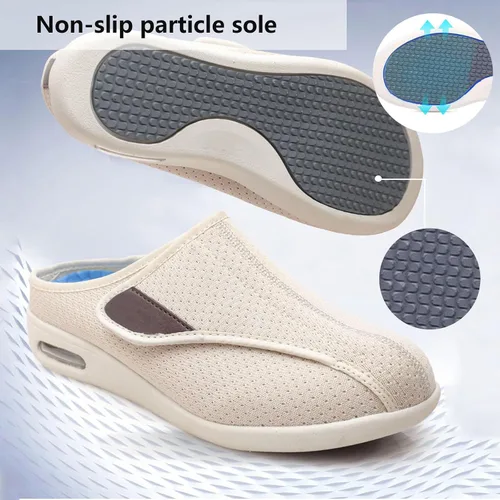 Vista 3 de bumuam Zapatos para diabéticos para hombre, zapatos anchos ajustables, ligeros, antideslizantes, ortopédicos, para caminar, artritis, pies Beige
