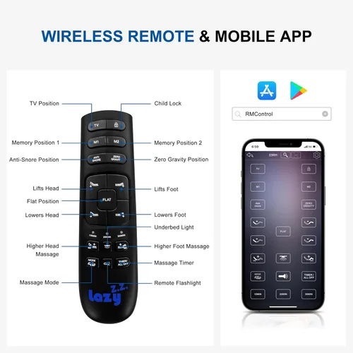 Vista 3 de Lazyzizi Base de cama ajustable con 17 funciones de control, aplicación Bluetooth, doble masaje, puertos USB duales, inclinación de cabeza/pie