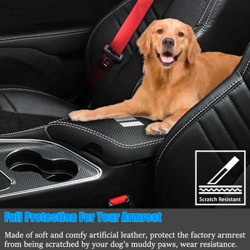 Vista 3 de Funda impermeable para reposabrazos de automóvil Dodge Challenger 2015-2023, resistente a los arañazos, protección de cuero, accesorios de negro