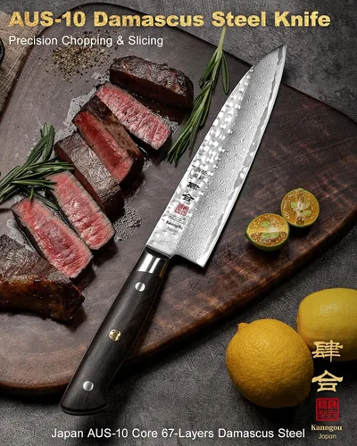 Vista 2 de Cuchillo de chef Gyuto de 8.27 pulgadas de Damasco y cuchillo pequeño de 5.4 pulgadas