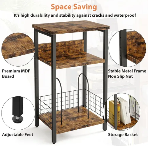 Vista 4 de Fixwal Soporte para tocadiscos de 3 niveles, mesa auxiliar dedicada con almacenamiento abierto, para sala de estar y dormitorio, color marrón rústico