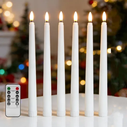 Vista 34 de Velas cónicas sin llama negras con control remoto, velas LED parpadeantes que funcionan con pilas, juego de 6