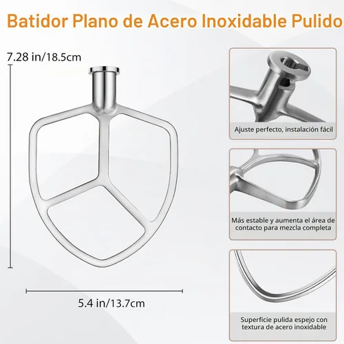 Vista 3 de Batidor plano de acero inoxidable para Kitchenaid 5/6 Qt Bowl-Lift Mixer