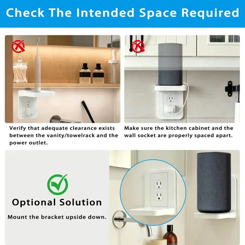 Vista 6 de Soporte de Estante para Enchufe Compatible con Receptáculo Dúplex, Decoración de Baño, Gestión de Cables, Una Solución de Ahorro de Espacio, Homepod