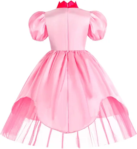 Vista 3 de Yipkorra Disfraz de princesa melocotón para niñas, vestido de melocotón con accesorios para Halloween, cosplay