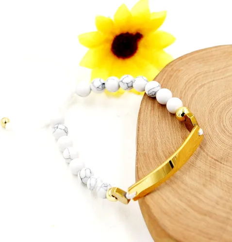 Vista 5 de Pulsera personalizada de identidad con nombre de 0236in pulsera trenzada de piedra turquesa blanca para hombres mujeres mejores amigos cumpleaños