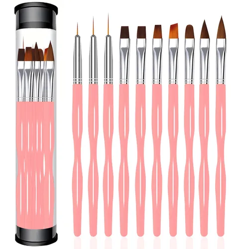 Vista 11 de Juego de 10 pinceles para arte de uñas, pinceles de gel y acrílicos para Negro