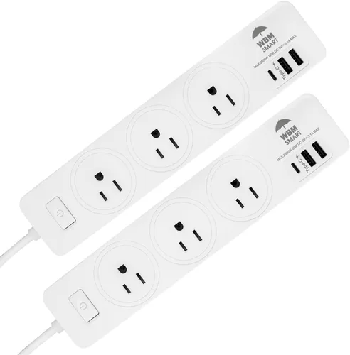 Vista 9 de WBM Smart Regleta de alimentación de 5.9 pies y 10 A, enchufe de cable de extensión con 2 puertos USB y 1 enchufe tipo C, certificado ETL, extensor