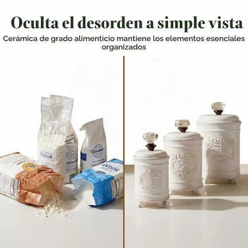 Vista 6 de Mud Pie - Juego de 3 recipientes para cocina, color blanco