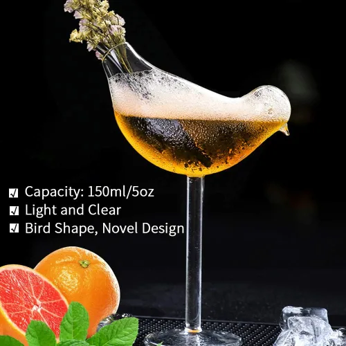 Vista 5 de SuproBarware Copas de cóctel – Copas de vino transparentes para pájaros, juego de 2 copas de 5 onzas para fiestas, bodas