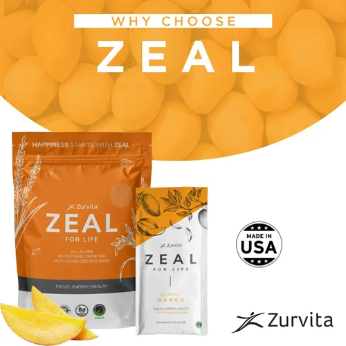 Vista 5 de Zurvita - Mezcla de bebida Zeal for Life Wellness - Sabor clásico de mango - Sin gluten, vegana, con biotina, vitaminas y minerales para la salud