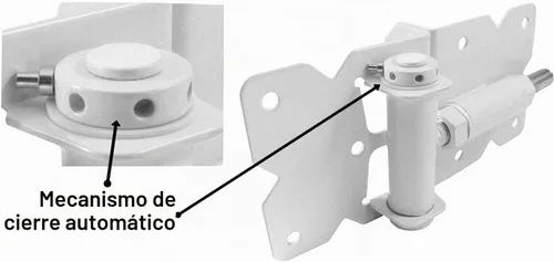 Vista 3 de Kit de herrajes para valla de vinilo de cierre automático, color blanco, puerta individual con 2 bisagras y pestillo