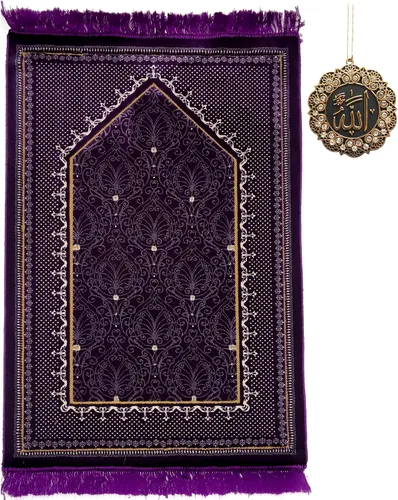 Vista 9 de Modefa Alfombra de oración de terciopelo islámico turco, gruesa y ancha, suave, para hombres y mujeres, tapete grande tradicional musulmán para Negro
