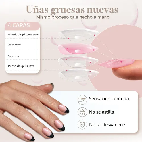 Vista 4 de 30 Uñas Postizas de Punta Francesa Negra a Presión, Uñas de Almendra Cortas para Presionar, Uñas Postizas Cortas en Forma de Almendra, Uñas negro