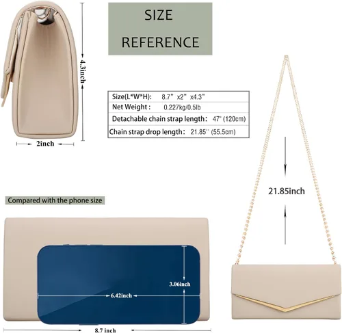 Vista 3 de Bolso de noche para mujer, de cuero vegano, bolso de mano clásico elegante