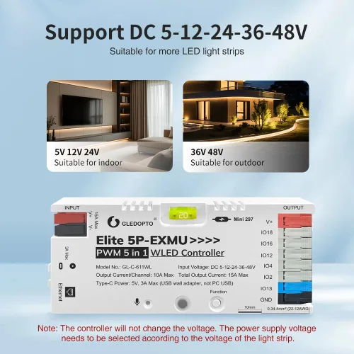 Vista 6 de GLEDOPTO Elite 5P EXMU WLED PWM 5 in 1 LED Strip Controller