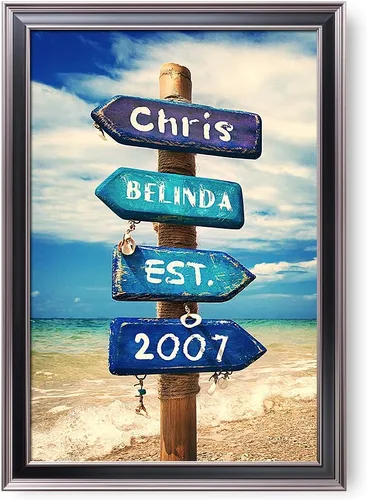 Vista 118 de A&T ARTWORK Love on Beach - Impresión fotográfica personalizada, incluye nombres y la fecha, regalo único para el aniversario de boda. Alfombrillas