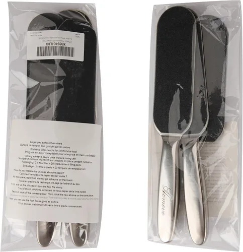Vista 7 de 2 limas profesionales de pedicura para pies – Escofina reutilizable de acero inoxidable con 20 almohadillas reutilizables de doble cara gruesas