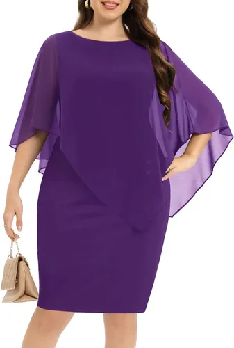 Vista 2 de Pinup Fashion Vestido de capa para mujer con superposición de gasa, sin mangas, cuello redondo, bodycon vestido de tubo