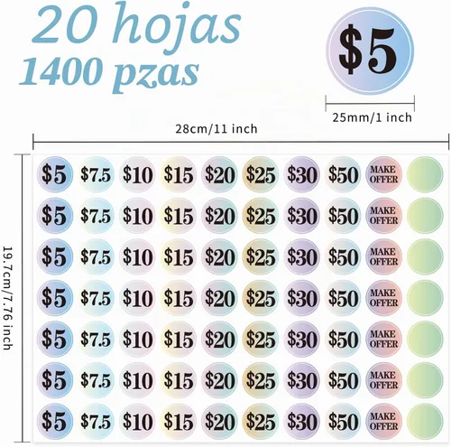 Vista 2 de Starboling Pegatinas para venta de garaje - 1400 piezas, 1 pulgada de gran tamaño, calcomanías de mercadillo pre-impresas con color degradado
