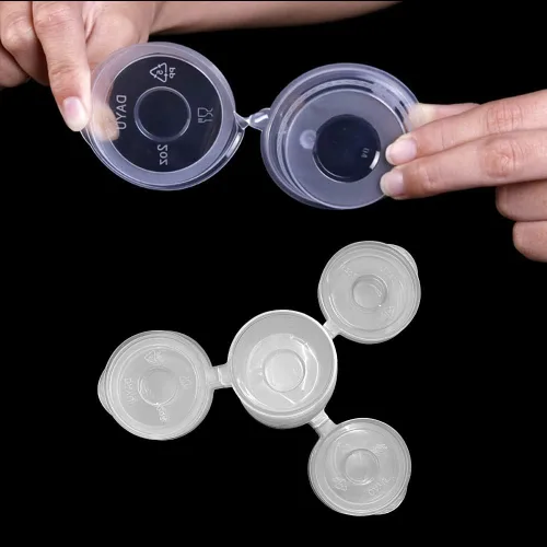 Vista 6 de OULIGET Vasos de Soufflé de Plástico, Vasos Desechables Transparentes para Salsa a Prueba de Fugas con Tapa Articulada, Utilizados para Varias