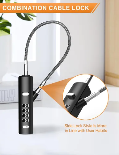 Vista 5 de Candado de Cable de Combinación de 4 Dígitos con 3 Cables de Acero (9"/24"/47") - Reinicio Seguro Solo con Código Actual - para Bicicleta, Equipaje