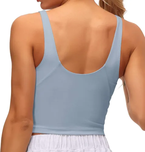 Vista 4 de Dragon Fit - Sujetador deportivo para mujer corte largo con relleno estilo camiseta corta sin mangas para yoga deportes entrenar o correr