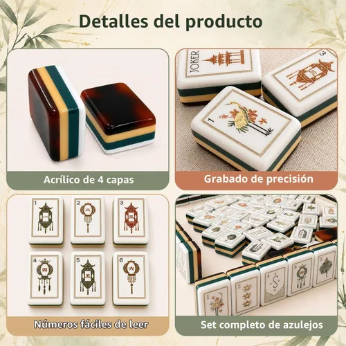 Vista 4 de American Mahjong Tile Set - Juego de 4 capas de acrílico Mah Jongg, Tortuga