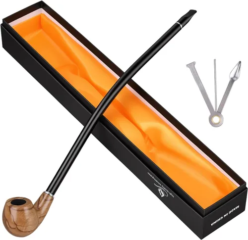 Vista 9 de Hysagtek Juego de Pipas de Tabaco - Pipa de Fumar Curva de Mango Corto con Soporte Plegable para Pipa, Kit Perfecto para Principiantes con Caja