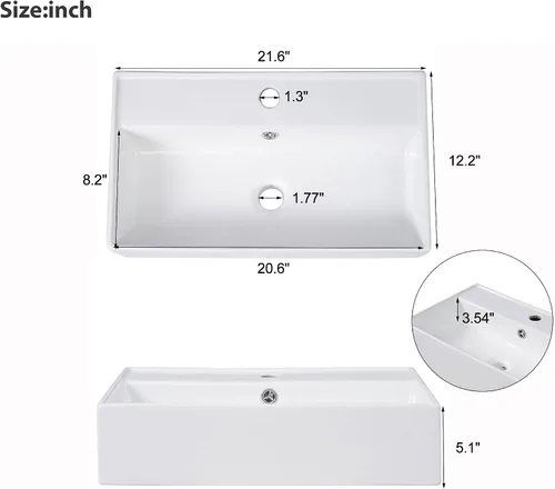 Vista 5 de Harper & Bright Designs Tocador de baño de 21.6" con lavabo, conjunto de tocador independiente de lavabo individual con gabinete de almacenamiento