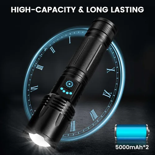 Vista 4 de Linternas recargables de alto lúmenes, 99,000 lúmenes, linternas LED superbrillantes con 5 modos e impermeable, potente linterna de mano