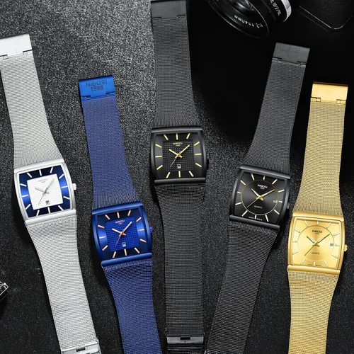 Vista 6 de NIBOSI Reloj de pulsera analógico de cuarzo para hombre con correa de malla de acero inoxidable y calendario de fecha