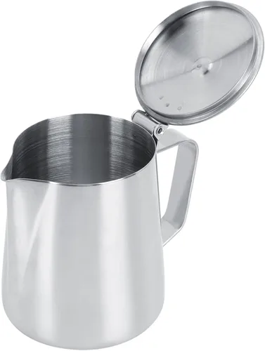 Vista 3 de Jarra de leche de 11.8 fl oz jarra de leche de acero inoxidable jarra de leche con tapa de acero para manualidades de café con leche, jarra
