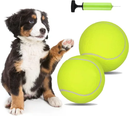Vista 8 de Pelota de tenis grande para perros, pelotas de tenis gigantes inflables de 9.5 pulgadas, juguetes grandes para mascotas para deportes al aire