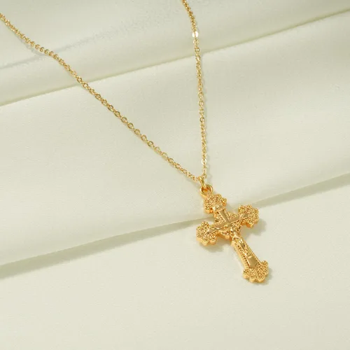 Vista 28 de Fettero - Collar con dije de cruz de fe, chapado en oro de 14 K, cadena fina, minimalista, simple, pequeña, para oración, regalo de joyería religiosa