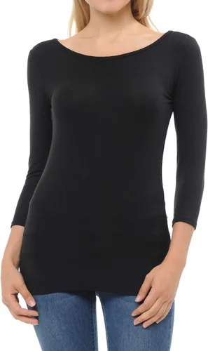 Vista 5 de SSOULM Camiseta básica casual de manga 34 para mujer, elástica, ajustada, con talla grande